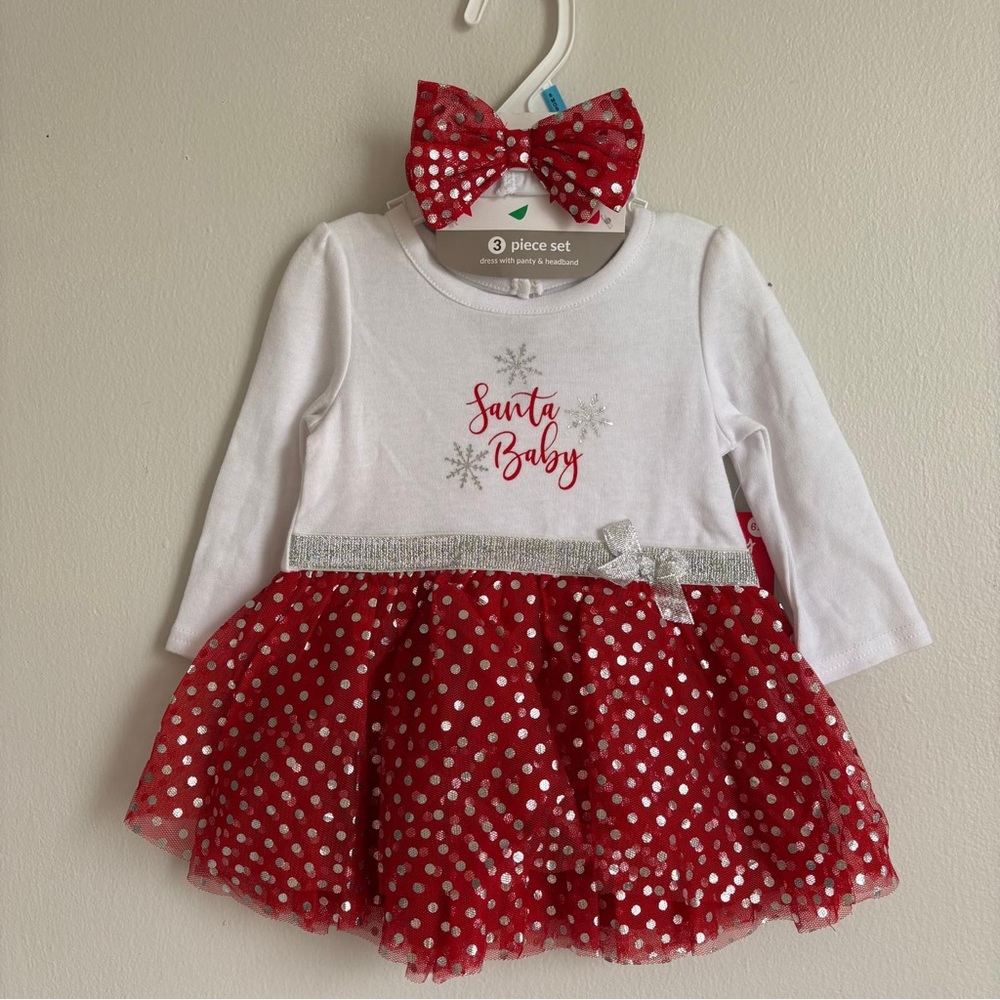 Santa Baby Red and White Dress with Bow Size 6M